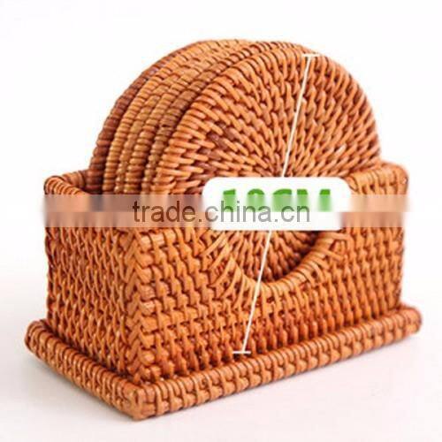 Round Rattan Coasters with Holder (Set of 6) / Rattan platemat