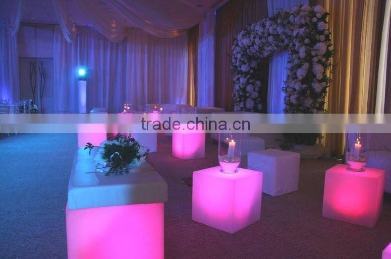 PE material 16 color changes glowing led cube chair /rechargeable light up ledcube stool