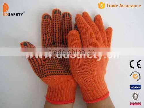 Orange Cotton Plyester Gloves With Pvc Dots Safety Gloves