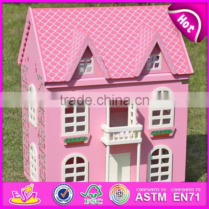 Best design pink house toys wooden dollhouse for girls W06A020