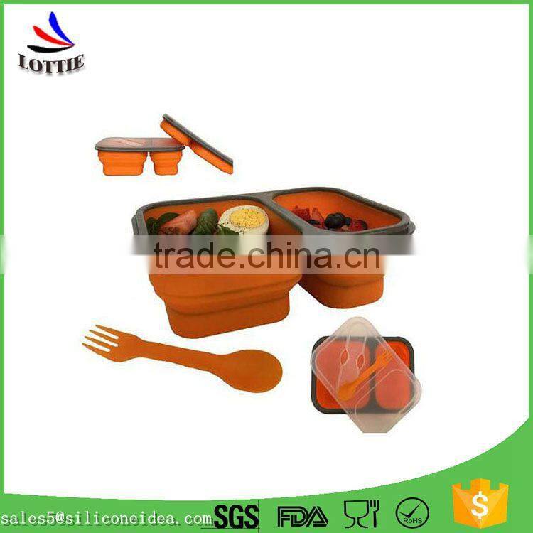 Wholesale Silicone Folding Lunch Box with Dividers Children BPA Free Collapsible Bento Lunch Box
