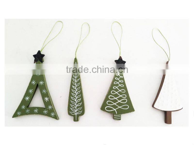 2017 Green wooden christmas tree decoration hanging ornaments