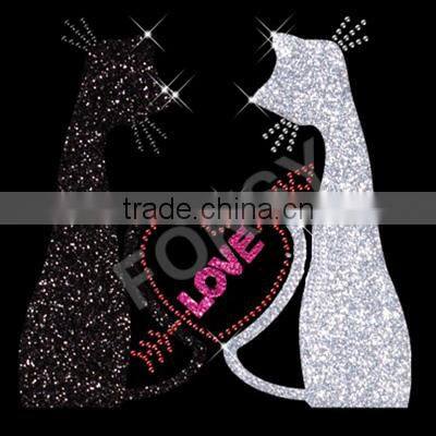 Rhinestone hotfix transfer Blue cat,foil heat transfers