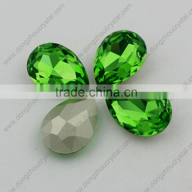 Best-selling topaz drop shape glass fancy stones.Factory price pointback faceted glass
