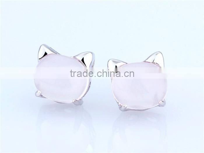 Oxidized Rose Quartz Silver lovely cat stud earring women earring jewelry cat jewelry