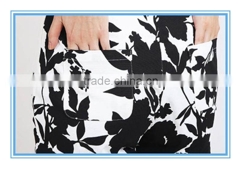 2016 New Arrival Fashion Ladies Printed Black And White Shorts