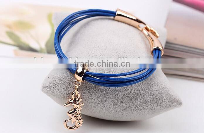high quality gold oval clasp leather bracelet multi strand leather bracelet