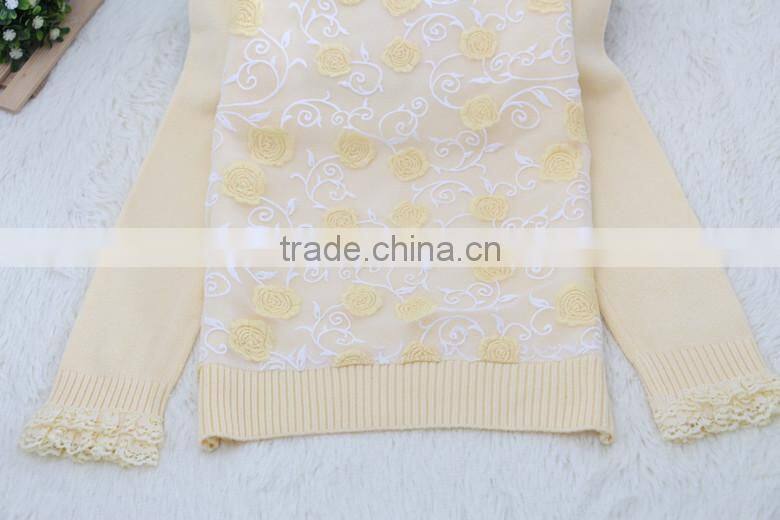 european style lace fashion hot sale factory price high neck kids sweater