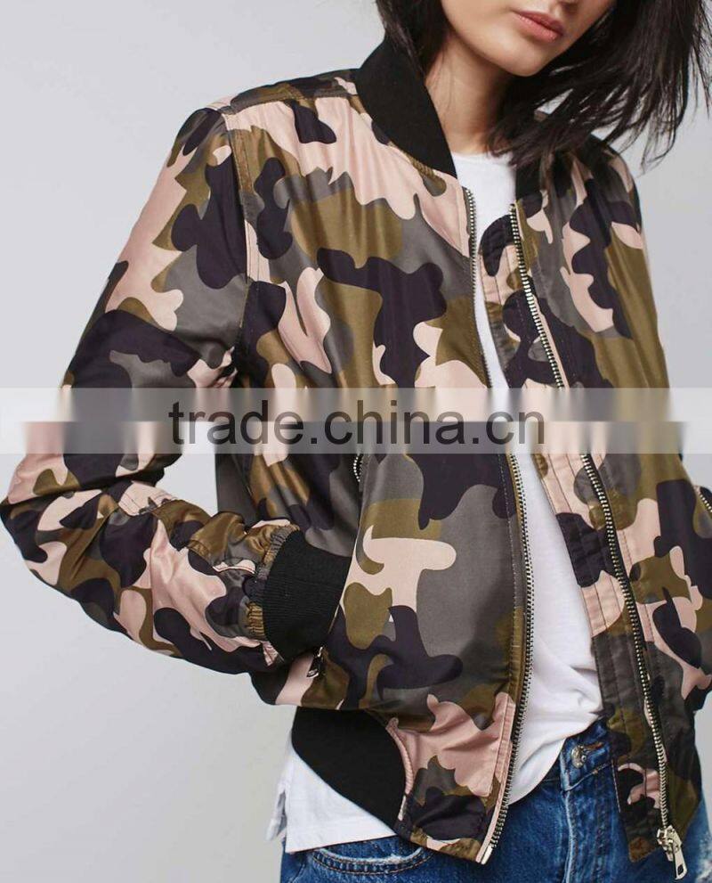 Wholesale women camo print quilted custom padded bomber jacket