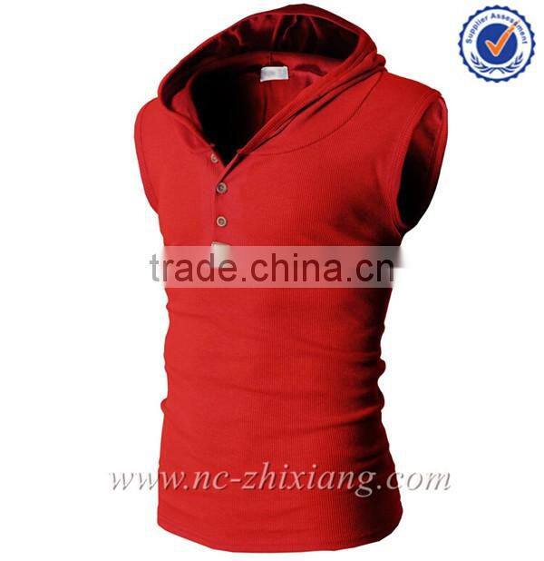 2017 Fashion Mens Sleeveless Hoodie with placket