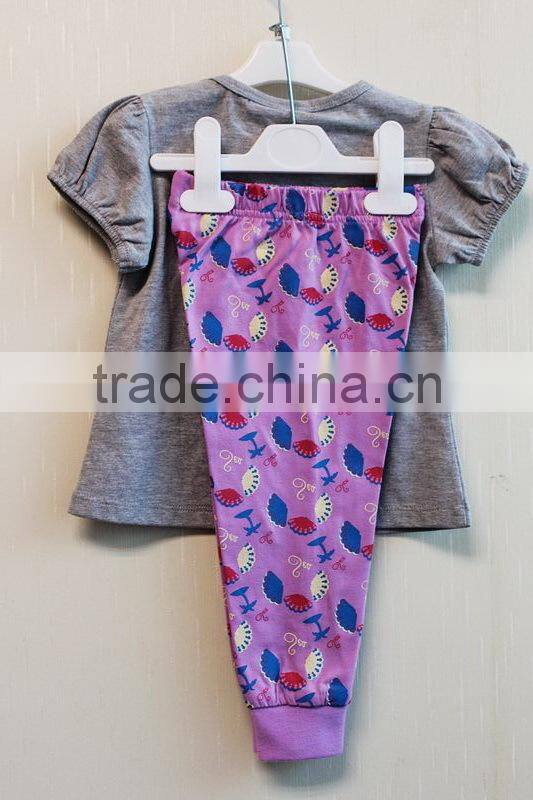 Wholesale Kids Girls Summer 2 Pcs Set Grey Cap Sleeve Top 100% Cotton Knitted Clothing Set TP-7722