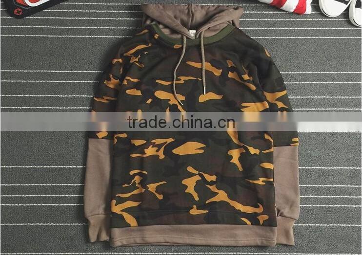 2017 Hip Hop Clothing 100% cotton Hoodie Fake Two Piece Camo T-shirt