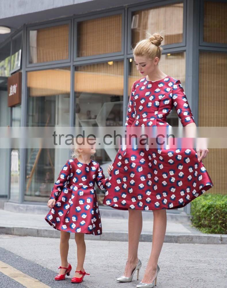 Match Mom And Daughter Custom Made Adult And Child Long Sleeve Printed Fall Dress