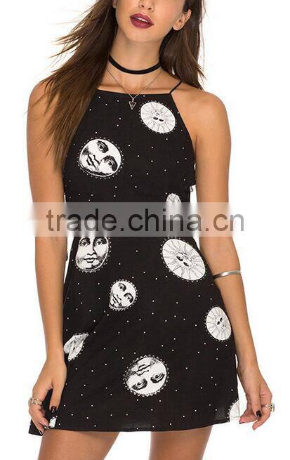 Runwaylover EY2183D Ladies Sexy Backless Printed Mini Dress