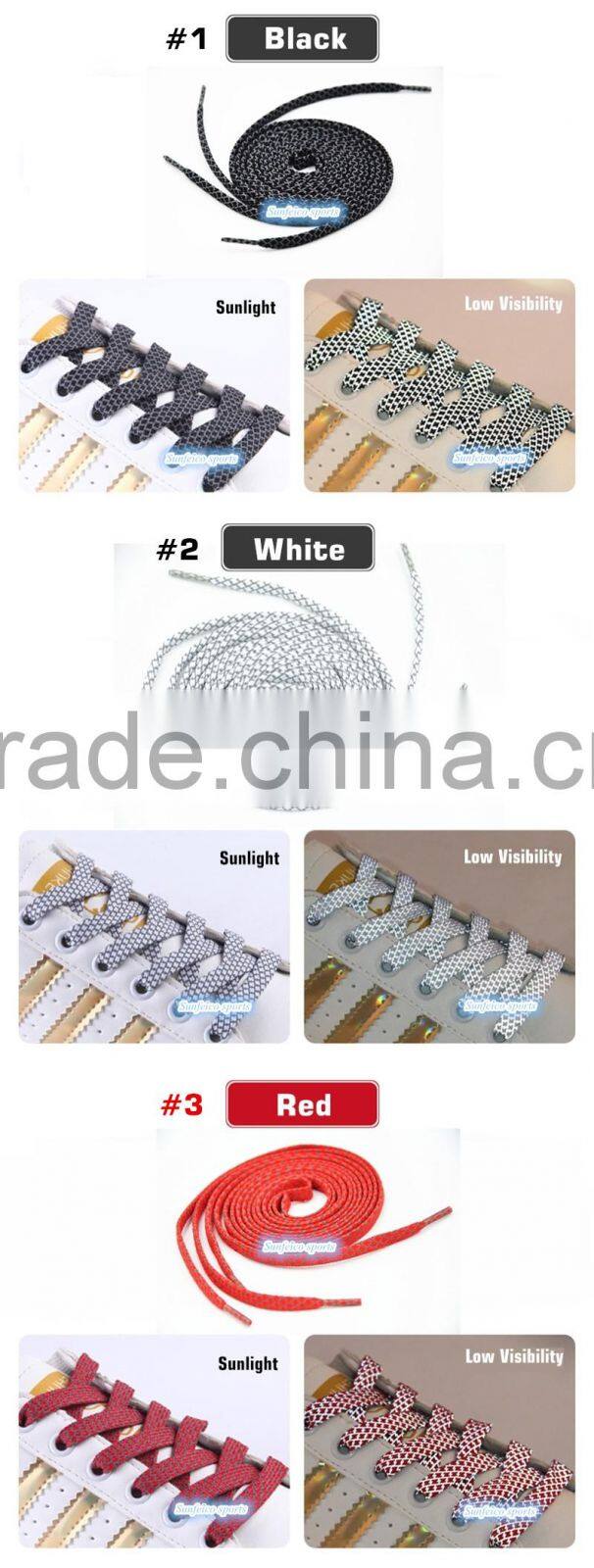 Factory Reflective Flat Shoelace as Train Track Reflective Shoelace - New Arriving Flat Reflective Shoelace - 5 Colors Available
