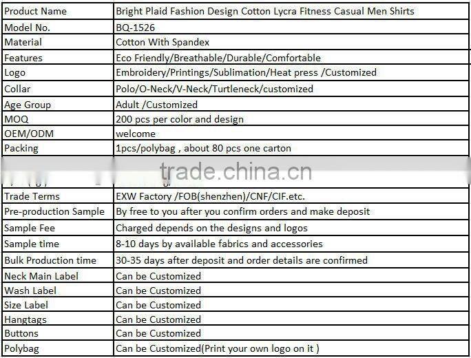 Bright Plaid Fashion Design Cotton Lycra Fitness Casual Men Shirts