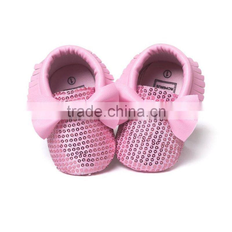 High quality pu sequin baby moccasins