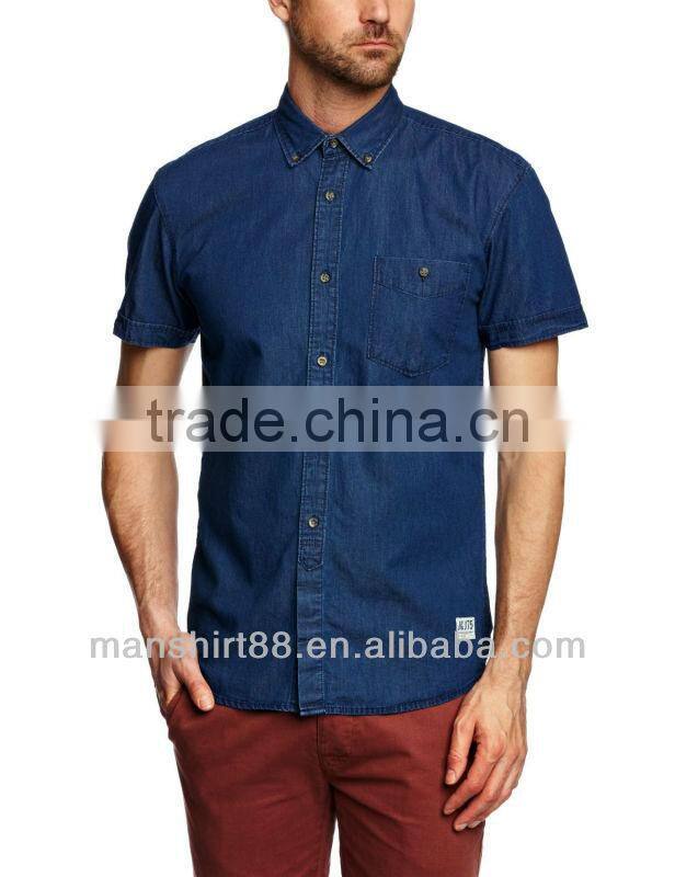 slim fit short sleeve button down collar casual cowboy denim shirt