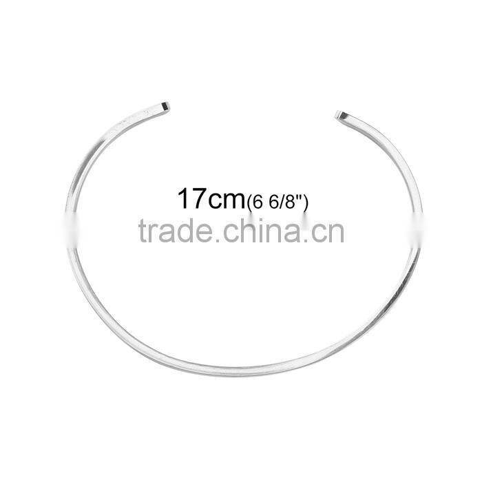 304 Stainless Steel Open Cuff Bangles Bracelets Silver Tone