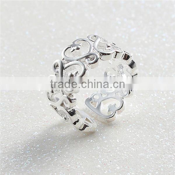Copper Open Adjustable Rings Silver Plated Hollow Heart