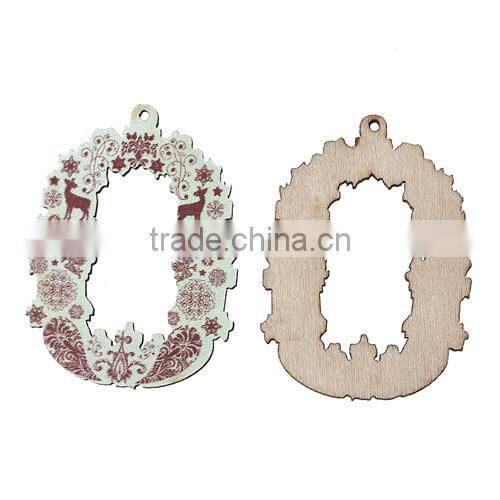 Oval Coffee Christmas Reindeer Pattern Wood Charm Pendants 4.1cmx3cm