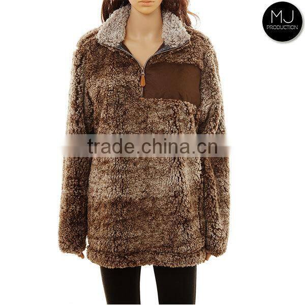 Wholesale Womens Frosted Collar Quarter Zip Sherpa Fleece Pullover