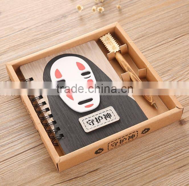 Hot sale spirited away no face man cute cartoon wood cover anime paper notebook for students