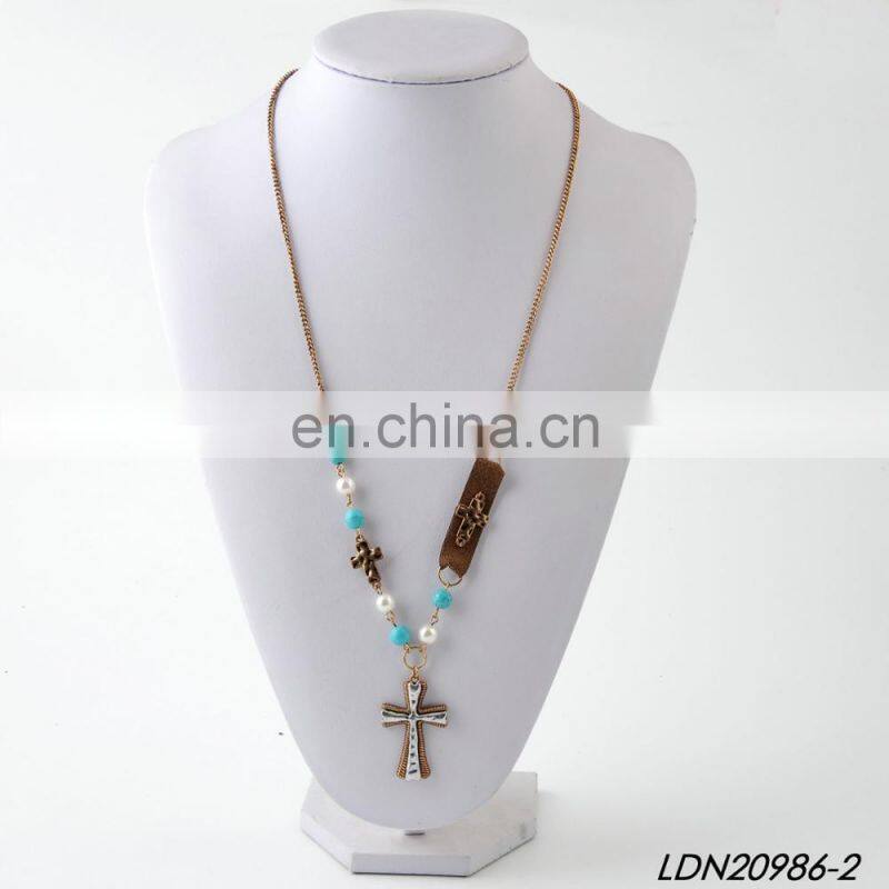 Anti-Siver and Anti-Gold vintage cross Necklaces turquoise beads necklace