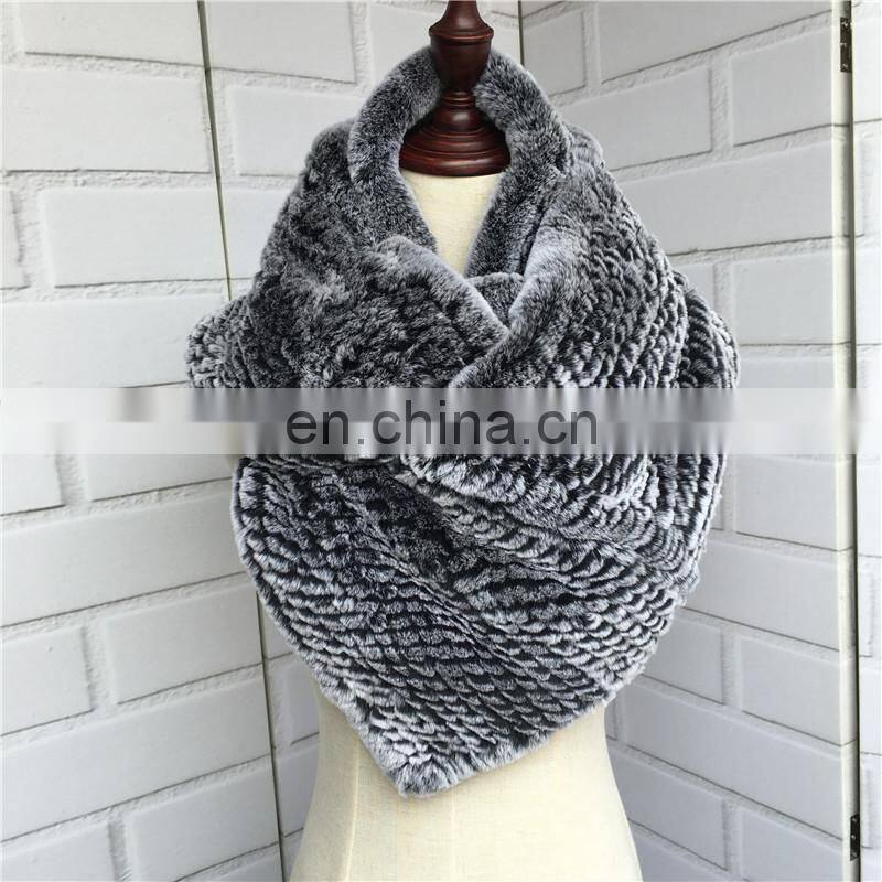 2016 New Year Fashion Products Promotional Genuine Rex Rabbit Fur Lady's Knit Scarf