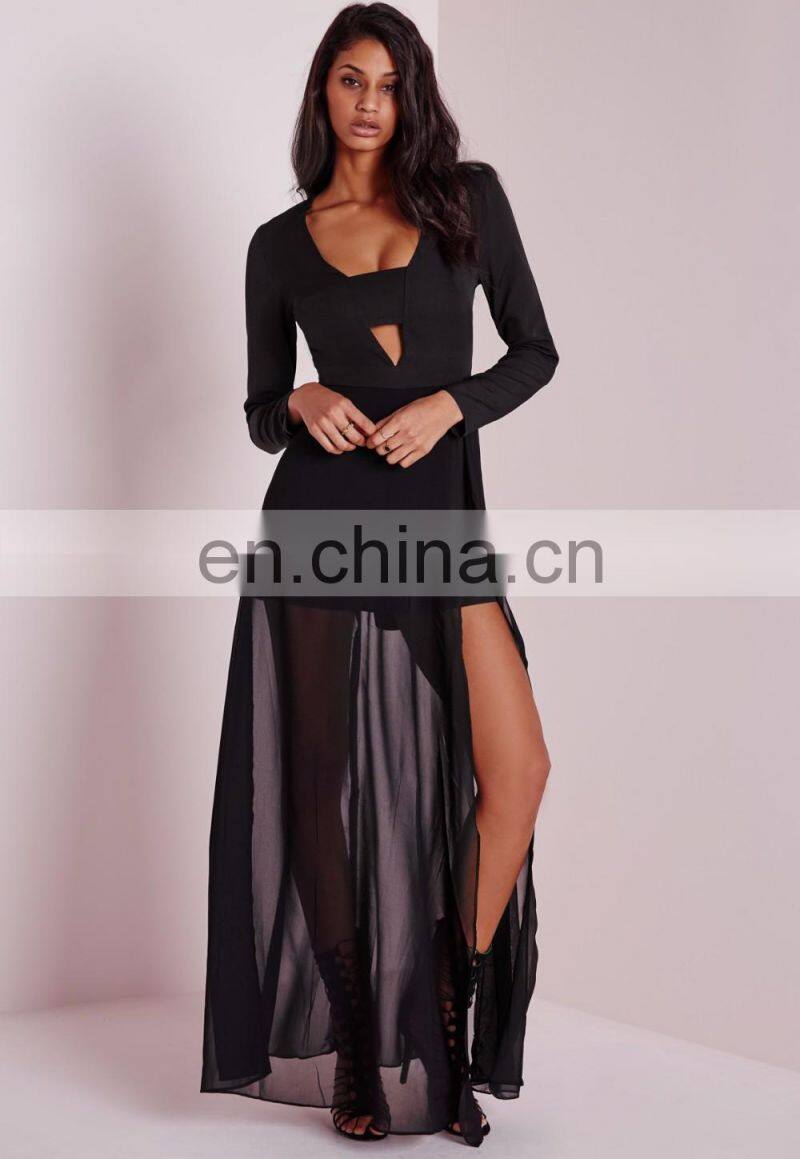 New sexy women fashion jumpsuit shorts with long chiffon overlay