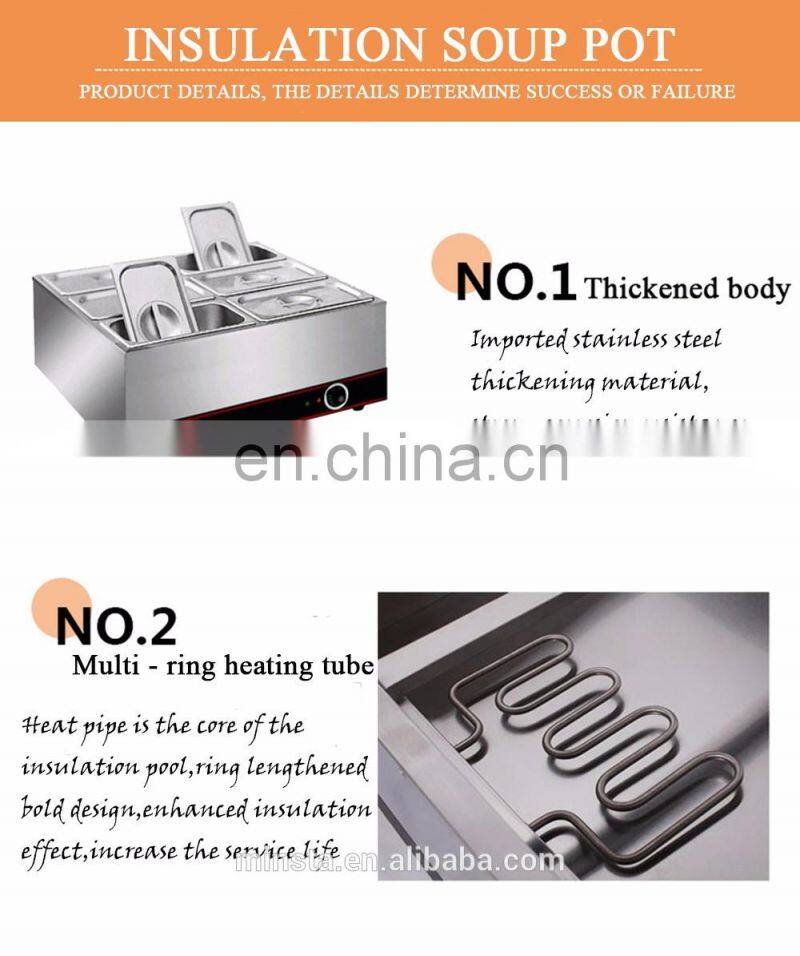 Kitchen equipment stainless steel table top electric hot food showcase bain marie warmer cover