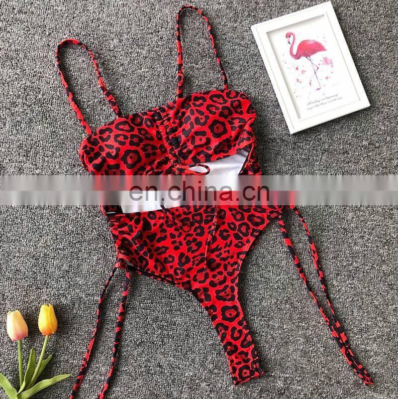 2019 Sexy Bandage Hollow Bikini Set Women Bow Thong Wrapping Padded Swimwear Backless One Piece Solid Swimsuit Biquini