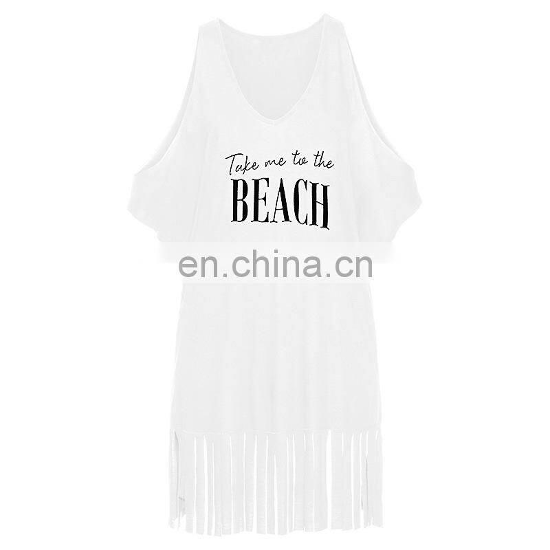 2019 Dress Womens Tassel Letters Print Baggy Swimwear Bikini Cover-UPS Beach Dress vestidos de fiesta #25 Dropshipping