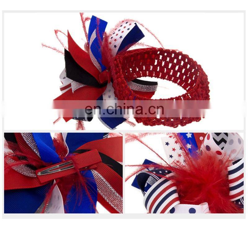 Girl Headband Hair Clips Independence Day Baby Hair Accessories with fur 4Colors