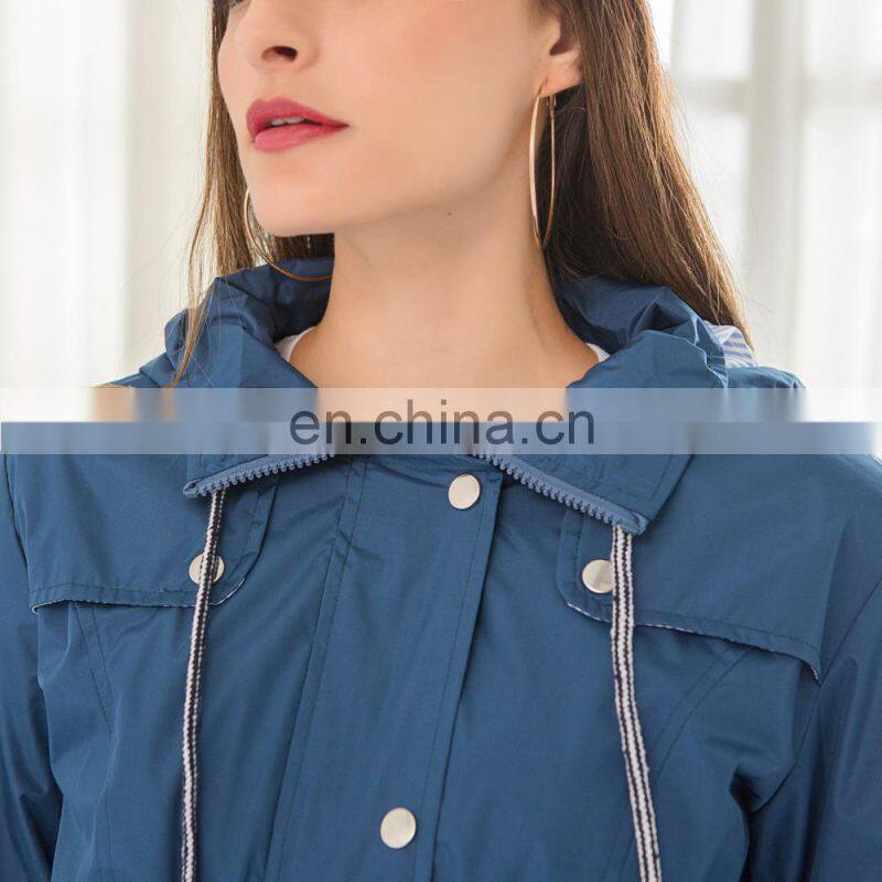 Wholesale Amazon burst casual waterproof waist hoodie female mid-autumn long raincoat ZIP jacket female