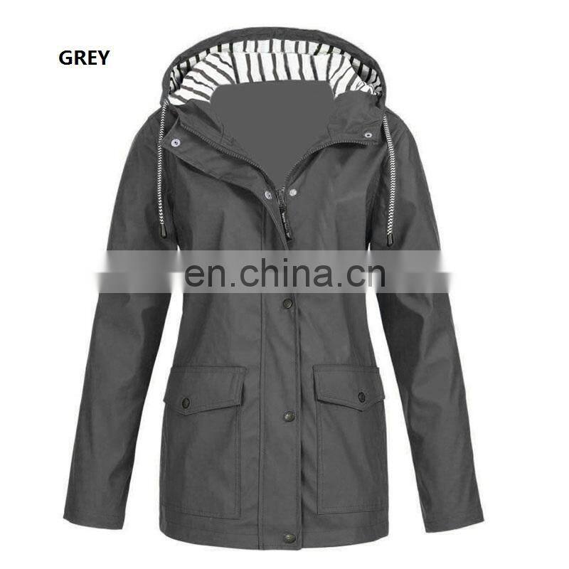 Manufacturer customized brand printing/embroidered women's mid-length loose large size windproof raincoat jacket crop top