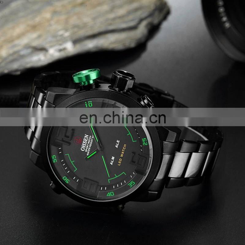 OHSEN AD1608 Mens Business LED Digital Quartz Watch Stainless Steel Time Display Personality Wrist Watch