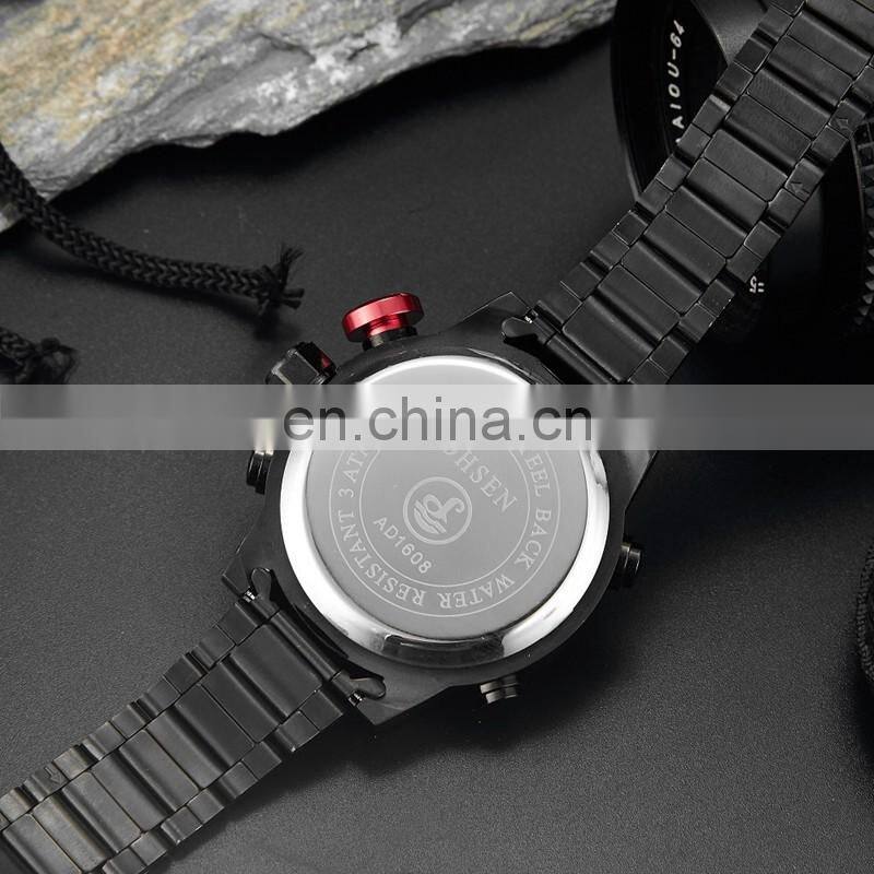 OHSEN AD1608 Mens Business LED Digital Quartz Watch Stainless Steel Time Display Personality Wrist Watch