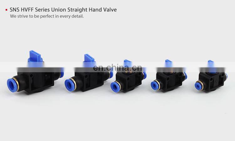 SNS HVFF Series air flow control switch union straight PU tube connector plastic push in fitting pneumatic hand valve