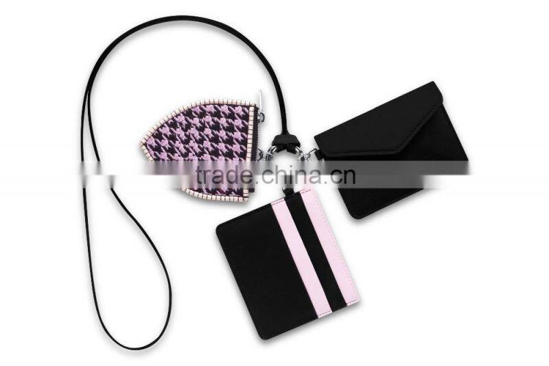 2016 New Design Genuine Calf Leather Contrast Color ID Business Name Credit Card Holder Change Purse for Ladies