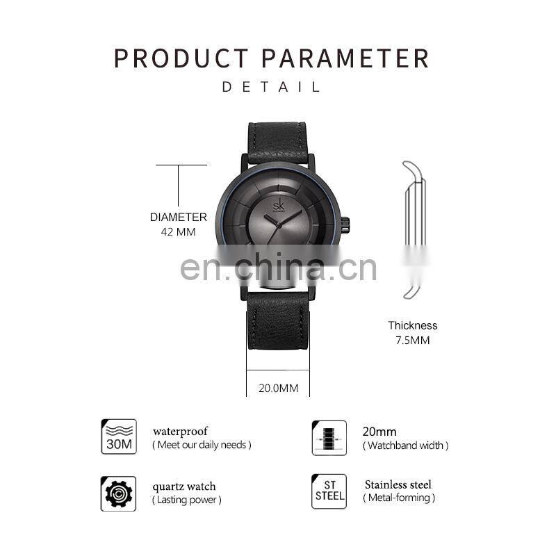 SHENGKE Dropshipping Men Blue Gray Black Leather Watches Luxury Male Sport Rome Watches Gift Christmas