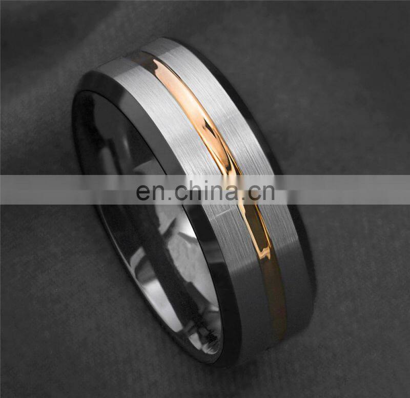 8mm Fashion Brushed Black Ring Simple Stripe Stainless Steel Ring Men Wedding Band