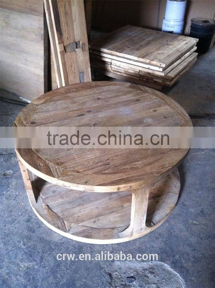 RE-1522 3 reclaimed wood triangular leg used coffee shop table and chairs