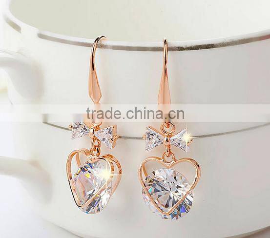 Fashion new model fancy gold earring,heart pendant earrings for girls