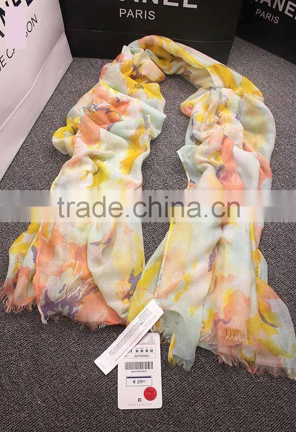 Bohemia Style Colorful Ink Painting Flower Print Women Fashions Scarf