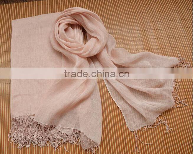 Wholesale Korean Japan Fashion Women Solid Color Plain Tassel France Linen Scarf Shawl