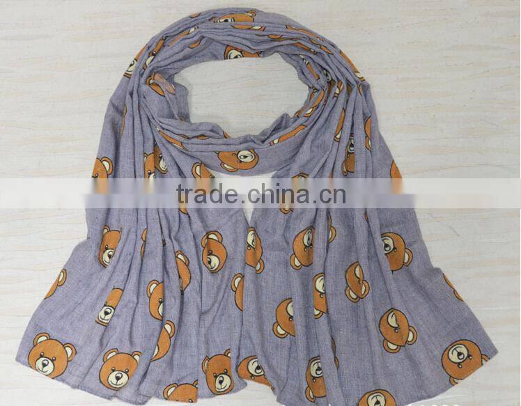 New Design Little Bear Printed Cotton Lady Fashion Scarf