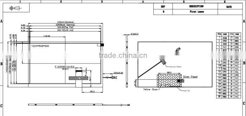 10.1 inch 1024*600 400nits tft lcd displays panel