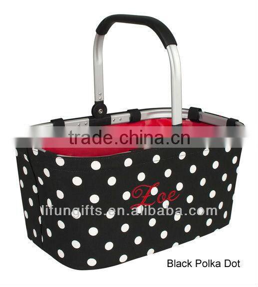 2016 14oz. vinyl coated fabric collapsible market basket with Printed canvas outside