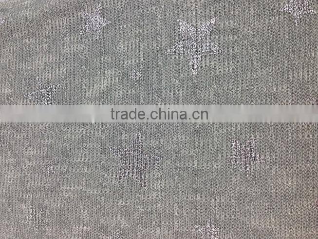 China hot sale fashion design elastic polyester star foil hacci knitted fabric for cloths